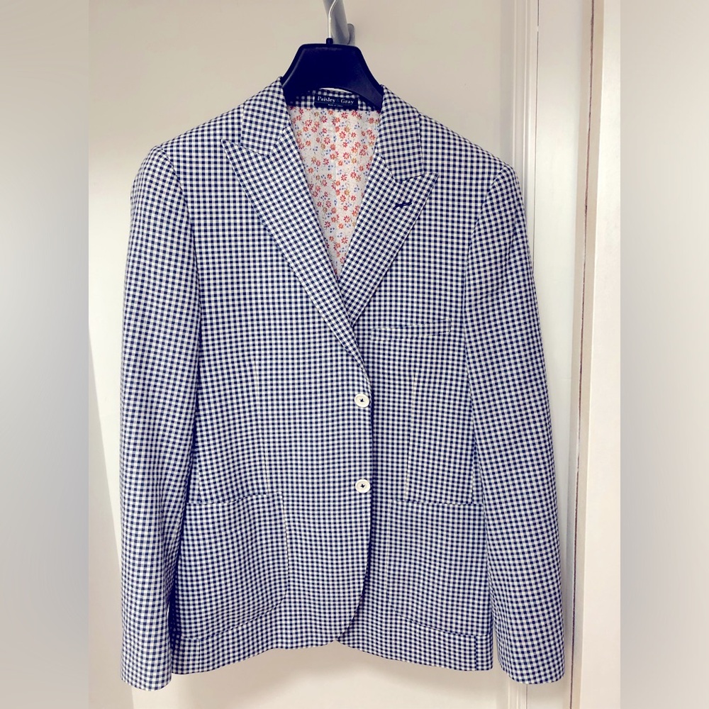 Checkered Blue Blazer. Slim Fit.